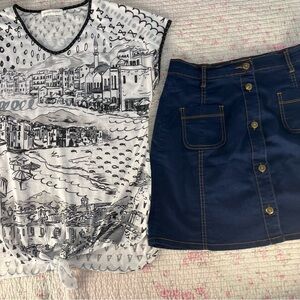 Lee copper stretchy Denim Button-Up Mini Skirt with shirt ,skirt 27 in shirt med